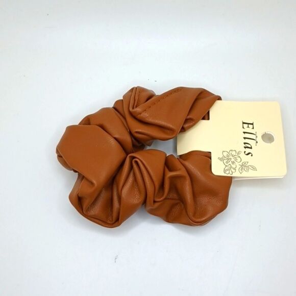 BROWN leather scrunchie fancy hair tie - Picture 1 of 5